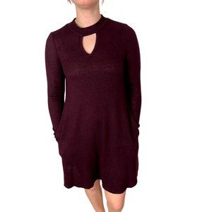 By And By Womens Sweater Dress Size Small Keyhole Neck Long Sleeve Pockets Wine